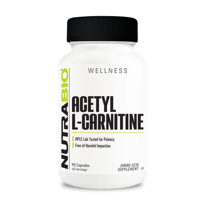 NutraBio Acetyl L-Carnitine (ALCAR) Supplement 500mg - 90 Capsules | Natural Energy Production & Metabolic Support