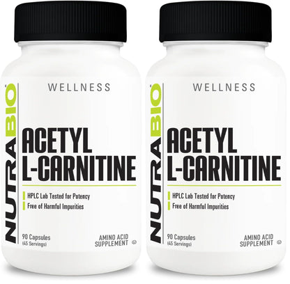 NutraBio Acetyl L-Carnitine (ALCAR) 500mg – Energy & Metabolic Support, 90 Capsules (2 Pack)