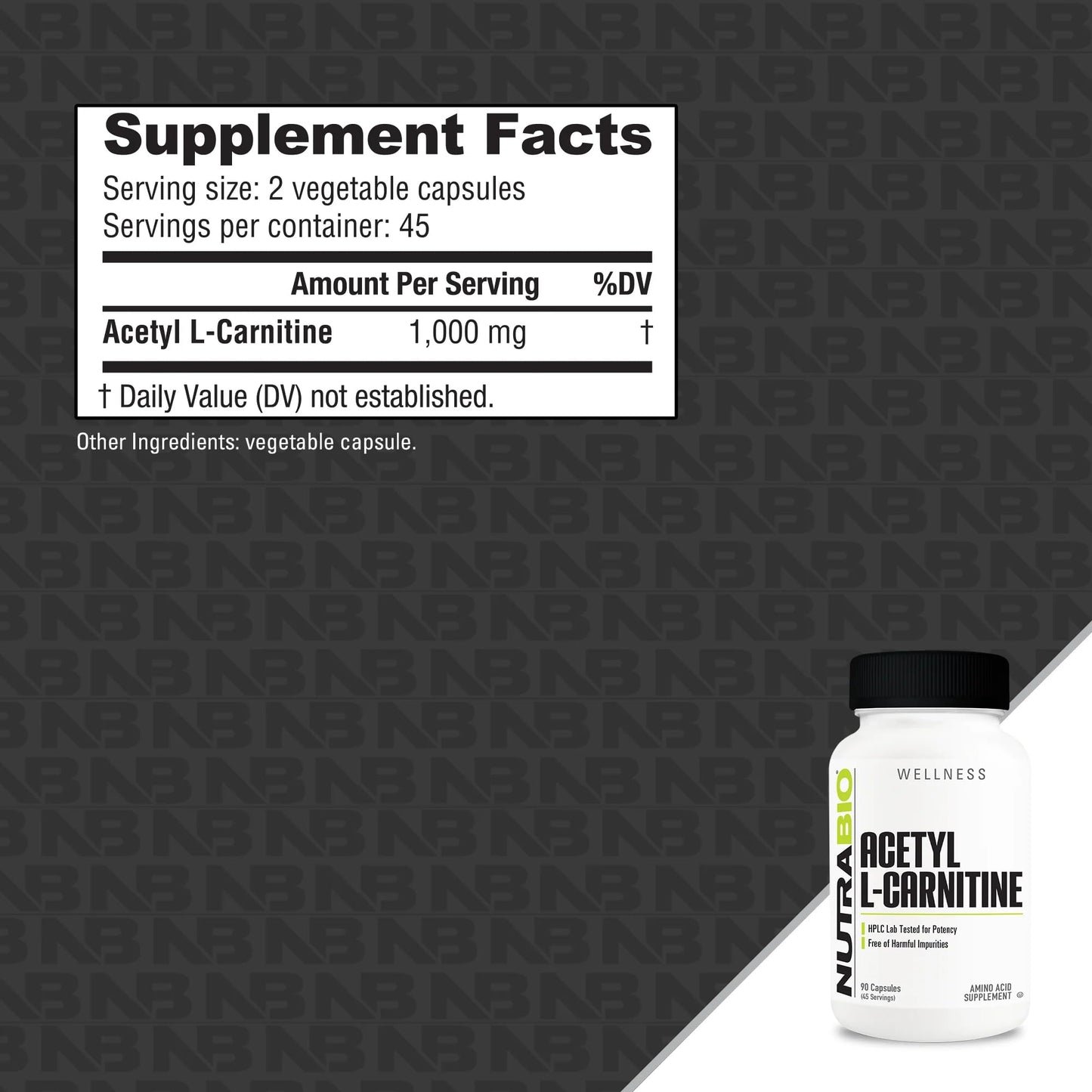 NutraBio Acetyl L-Carnitine (ALCAR) 500mg – Energy & Metabolic Support, 90 Capsules (2 Pack)