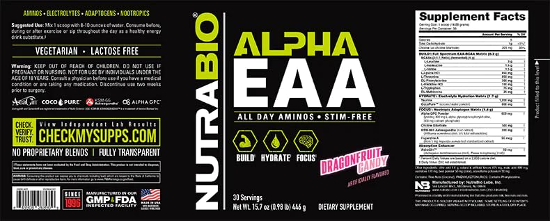 NutraBio Alpha EAA – All-Day Amino Acids for Recovery, Hydration & Focus | Dragon Fruit