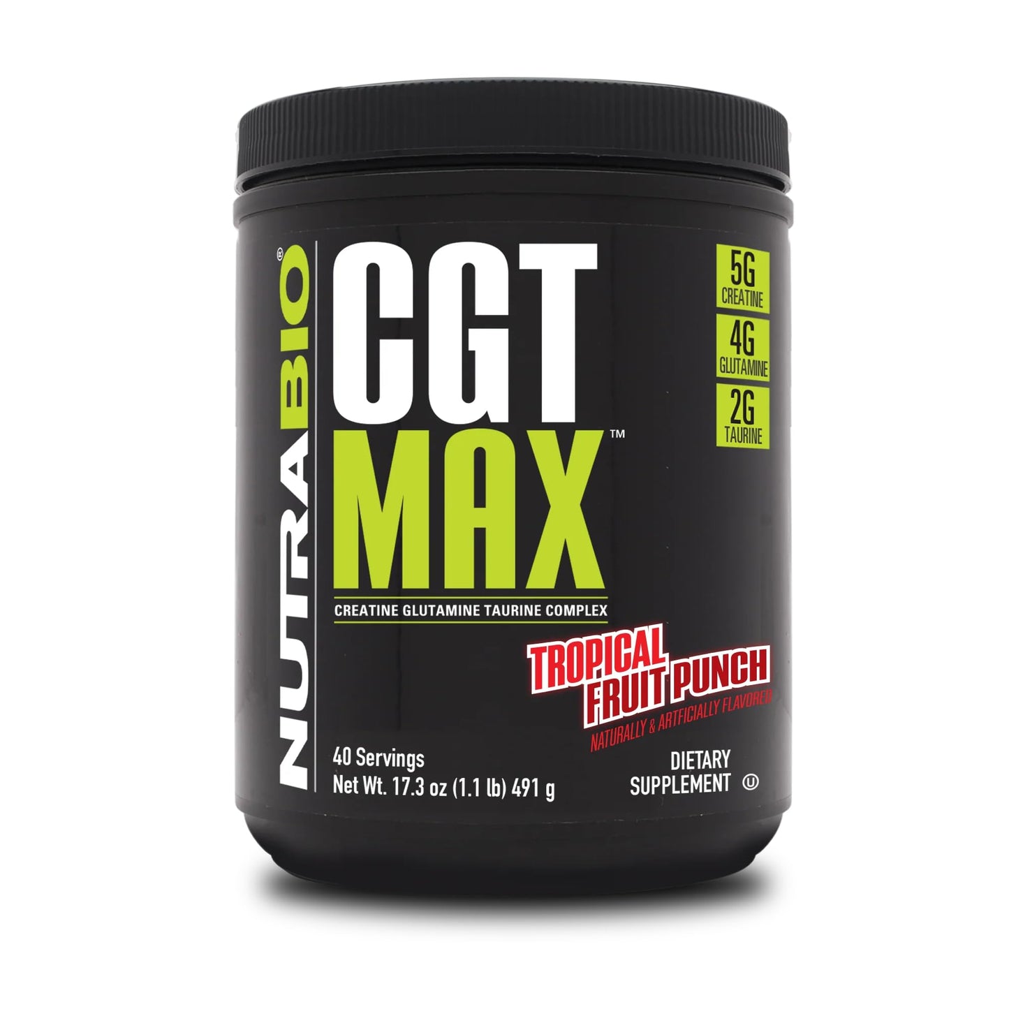 NutraBio CGT-MAX Powder – Creatine, Glutamine & Taurine for Muscle Recovery & Strength