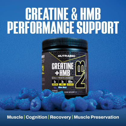 NutraBio Creatine + HMB Powder | Creatine Monohydrate with HMB for Muscle Growth – 30 Servings (Blue Razz)