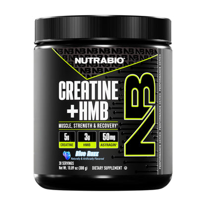 NutraBio Creatine + HMB Powder | Creatine Monohydrate with HMB for Muscle Growth – 30 Servings (Blue Razz)