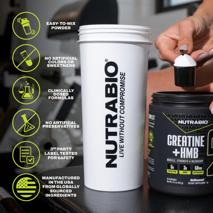 NutraBio Creatine + HMB – Creatine Monohydrate with HMB Powder for Muscle Growth & Strength, 30 Servings (Unflavored)