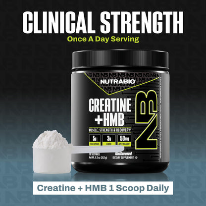 NutraBio Creatine + HMB – Creatine Monohydrate with HMB Powder for Muscle Growth & Strength, 30 Servings (Unflavored)