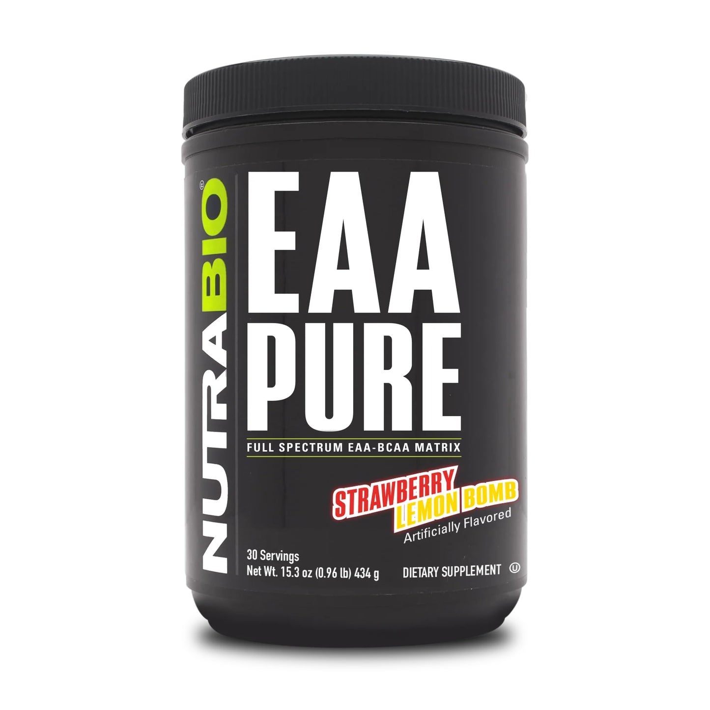 NutraBio EAA Pure – 9 Amino Acids for Muscle Repair & Recovery | 30 Servings (Strawberry Lemon Bomb)
