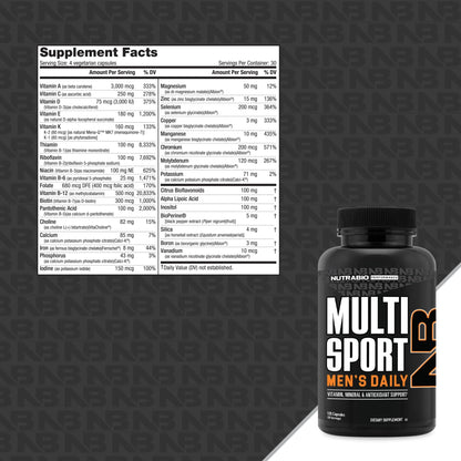 NutraBio Multisport for Men – Men's Multivitamin with 33 Vitamins & Minerals