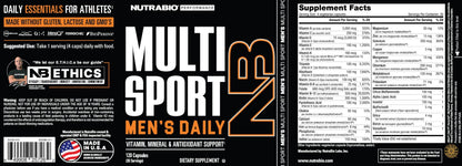 NutraBio Multisport for Men – Men's Multivitamin with 33 Vitamins & Minerals
