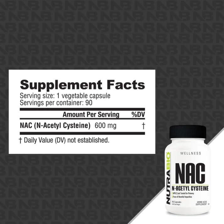 NutraBio NAC 600mg - 90 Capsules (Pack of 2) | Immune Support & Glutathione Boost
