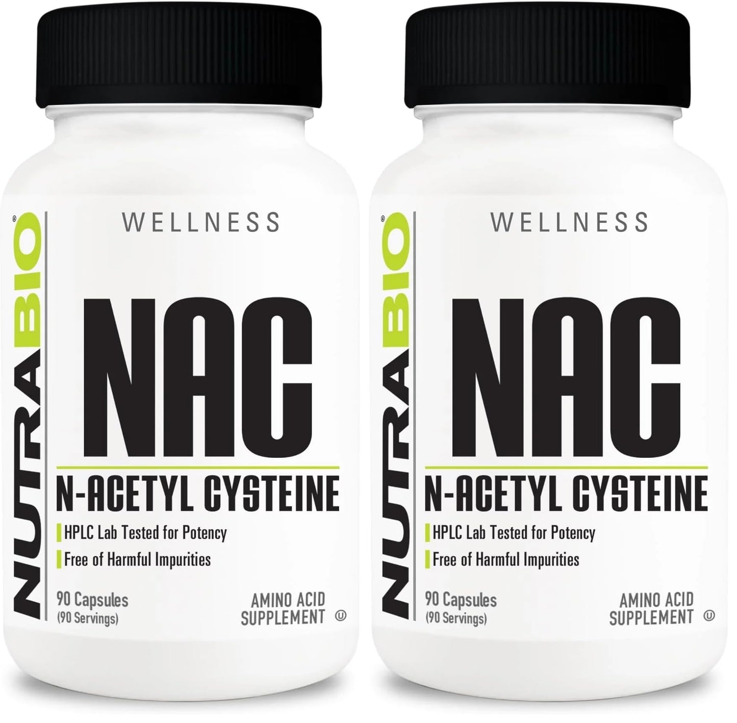 NutraBio NAC 600mg - 90 Capsules (Pack of 2) | Immune Support & Glutathione Boost