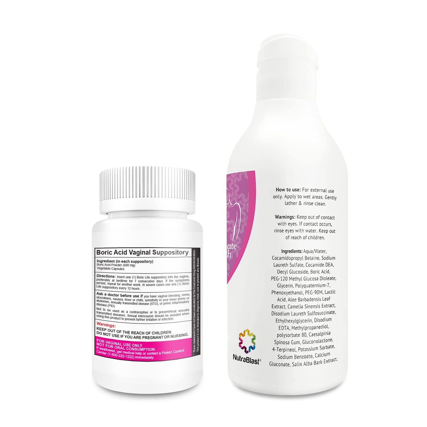 NutraBlast Boric Acid Vaginal Suppositories Bundle with So Fresh & Clean | Odor Control & Intimate Balance (30 Count & 10 fl oz)