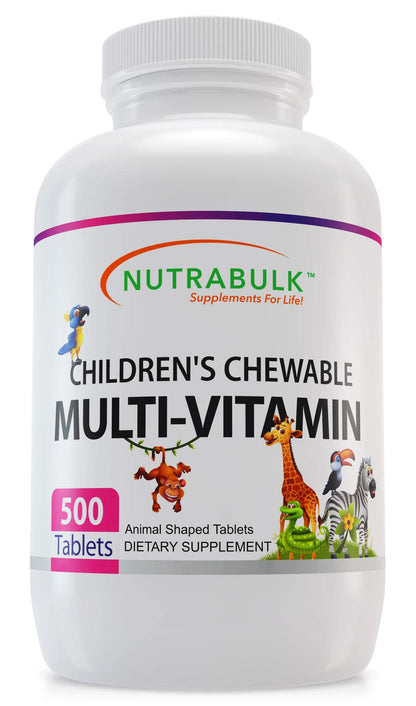 NutraBulk Children's Chewable Multivitamins – USA-Made, Vegan, Gluten Free | Immune, Bone & Brain Support (500 Cherry Tablets)