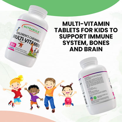 NutraBulk Children's Chewable Multivitamins – USA-Made, Vegan, Gluten Free | Immune, Bone & Brain Support (500 Cherry Tablets)