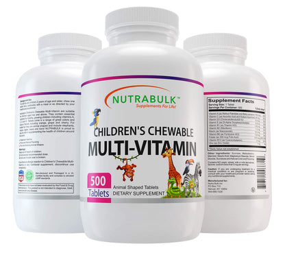NutraBulk Children's Chewable Multivitamins – USA-Made, Vegan, Gluten Free | Immune, Bone & Brain Support (500 Cherry Tablets)