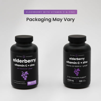NutraChamps Elderberry 5-in-1 Immunity Supplement - 10,000mg Sambucus Elderberry with Vitamin C, Zinc & Vitamin D3 (Adults)
