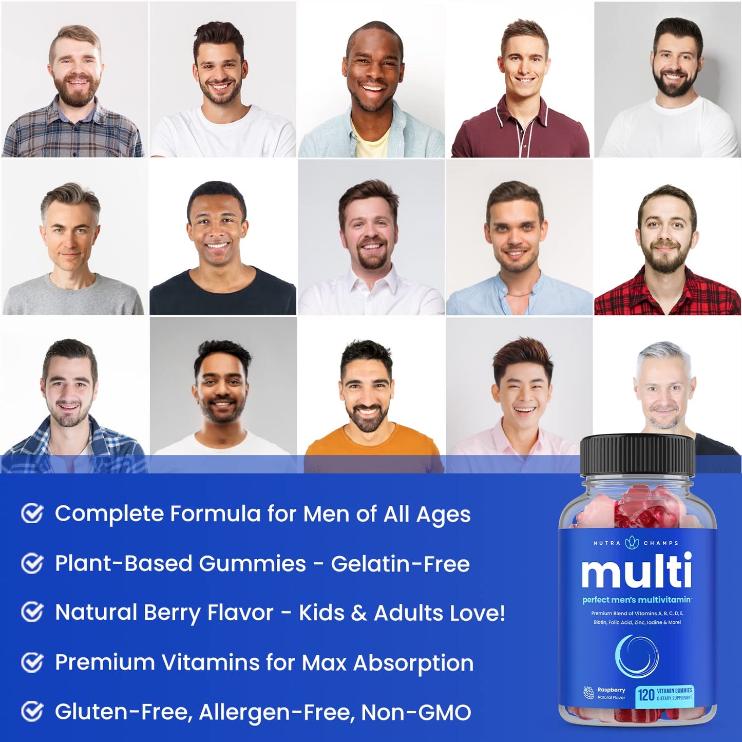 NutraChamps Men’s Multivitamin Gummies – 240 Count, 2-Pack | Daily Vitamin Gummy for Men