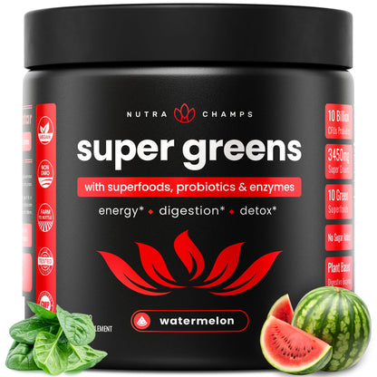 NutraChamps Super Greens Powder Premium Superfood | 20+ Organic Greens & Probiotic Blends | Watermelon