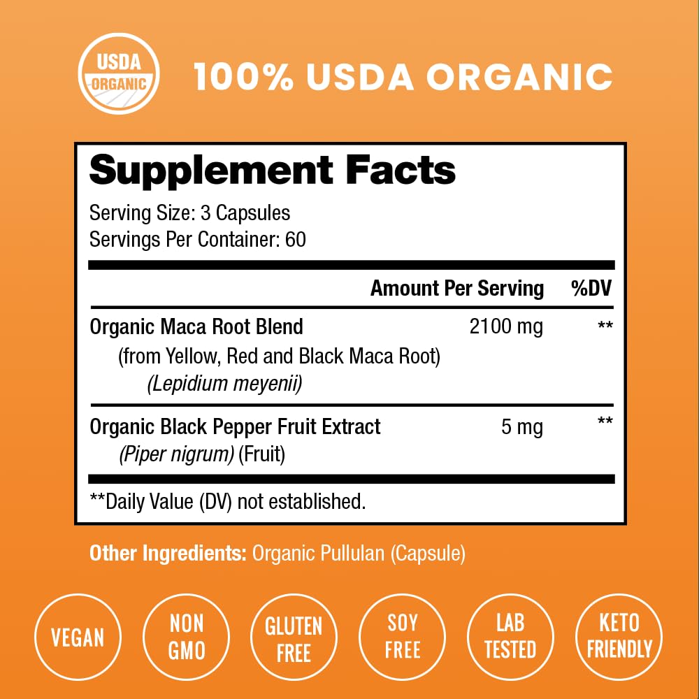 NutraChamps USDA Organic Maca Root Capsules – 2100mg, 180 Count