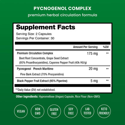 NutraChamps Pycnogenol French Maritime Pine Bark Extract – Premium Circulation & Blood Flow (60 Capsules)