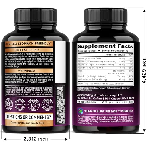 Iron 65mg Slow Release Supplement for Women | NutraHarmony 120 Capsules