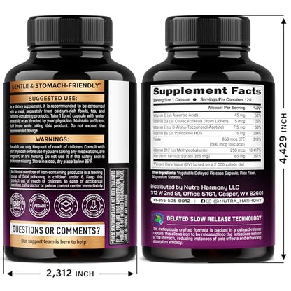 Iron 65mg Slow Release Supplement for Women | NutraHarmony 120 Capsules