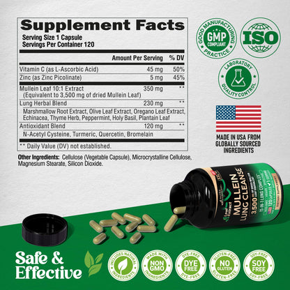 Mullein Leaf Extract for Lung Detox – 15-in-1 Lung Support (Made in USA)