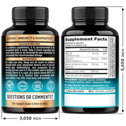 NAC Supplement with Selenium, B6 & B12 – 600 mg NAC per Capsule, 1200 mg per Serving | 240 Caps (4 Month Supply) – Made in USA