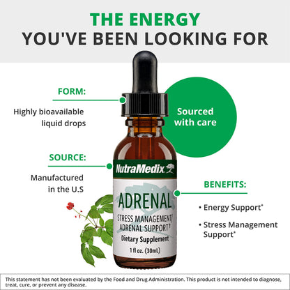 NutraMedix Adrenal Fatigue Supplement – Astragalus, Rhodiola, Schisandra & Ginseng (Vegan, 1oz)