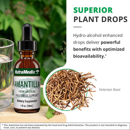 NutraMedix Amantilla Tincture - Valerian Root for Stress Support & Calming Relief | Vegan Liquid Supplement (1oz / 30ml)