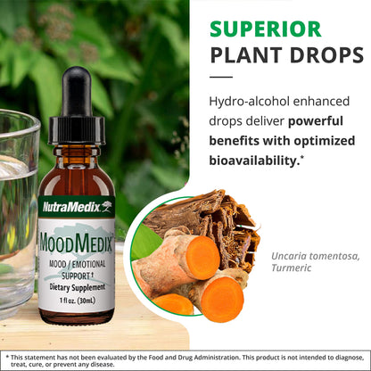 NutraMedix MoodMedix Liquid Drops – Mood & Immune Support with Cat's Claw & Turmeric (1oz)