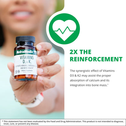 NutraMedix Vitamin D3 & K2 Immune Support for Heart Health and Calcium Metabolism (90 Capsules)