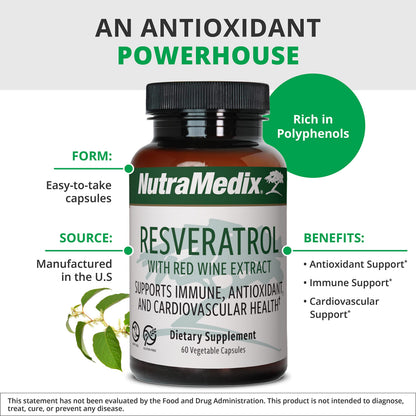 NutraMedix Resveratrol Capsules – Bioavailable Antioxidants from Red Wine Extract & Grape Skins (60 Capsules)