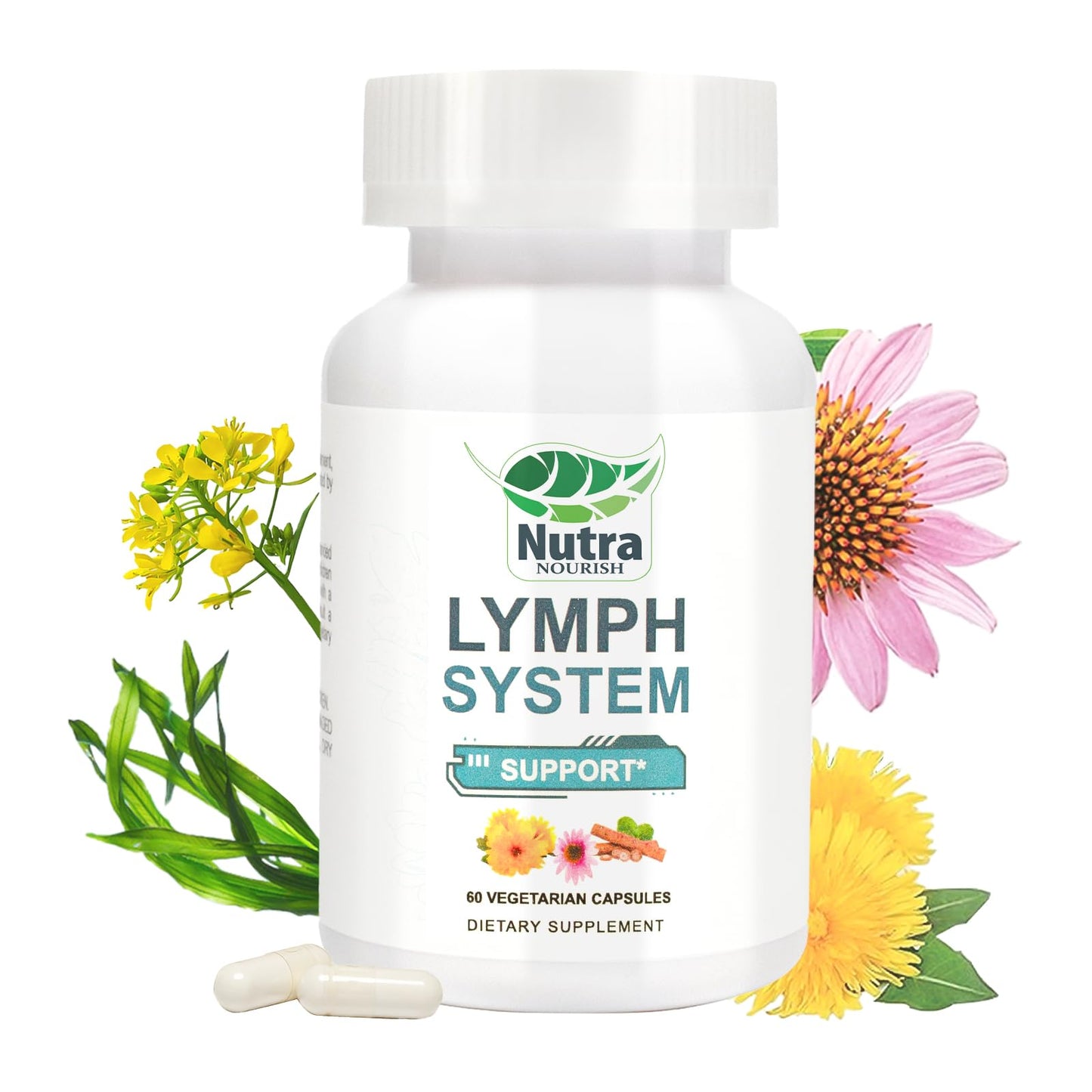 NutraNourish Lymphatic Drainage Supplements – Dandelion, Echinacea & Bromelain | 120 Count Bottles (2)