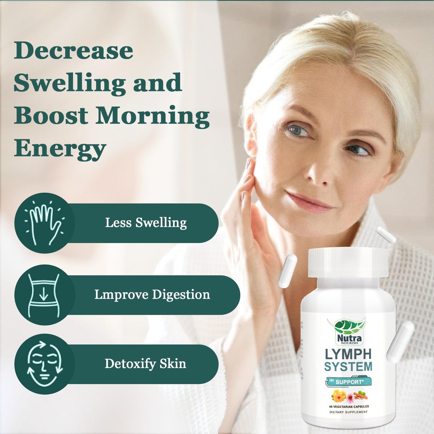 NutraNourish Lymphatic Drainage Supplement with Dandelion, Echinacea & Bromelain Extracts - Lymph System Support for Men and Women - 60 Count Bottles