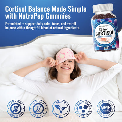 NutraPep Cortisol Gummies for Women & Men — 13-in-1 Cortisol Reducer (Vegan, Sugar Free)