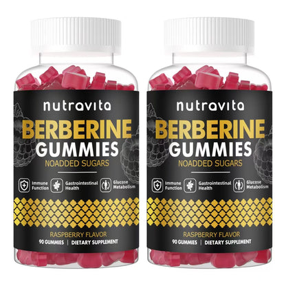 Nutravita Berberine Gummies 1500mg HCL + Ceylon Cinnamon – Sugar Free Raspberry 2-Pack