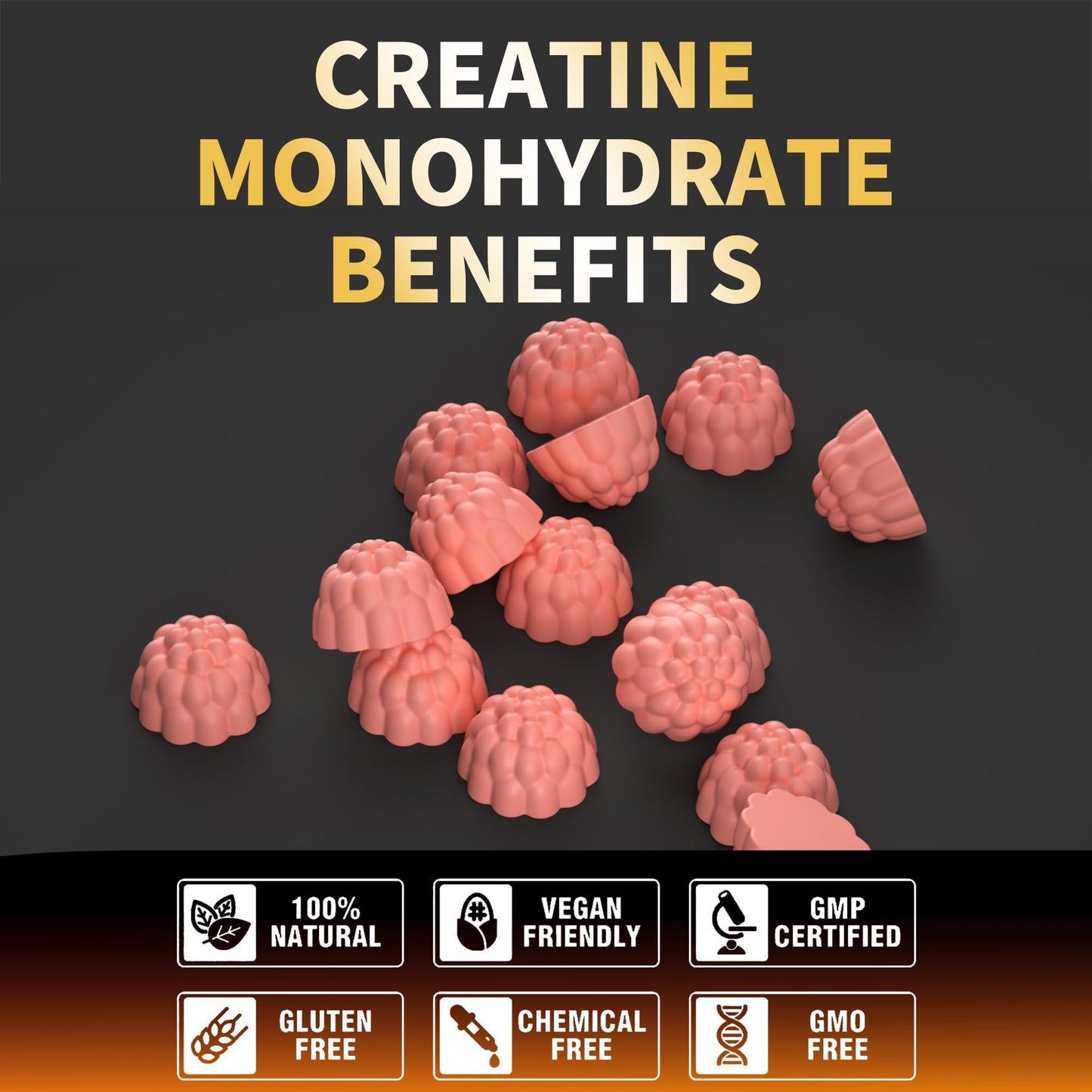 Nutravita Creatine Monohydrate Gummies - Strawberry, Vegan, Sugar-Free, 120 Count
