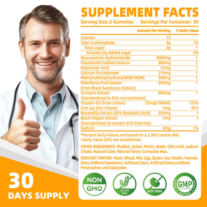 Nutravita Glucosamine Chondroitin Gummies with MSM & Elderberry – Extra Strength Joint Support