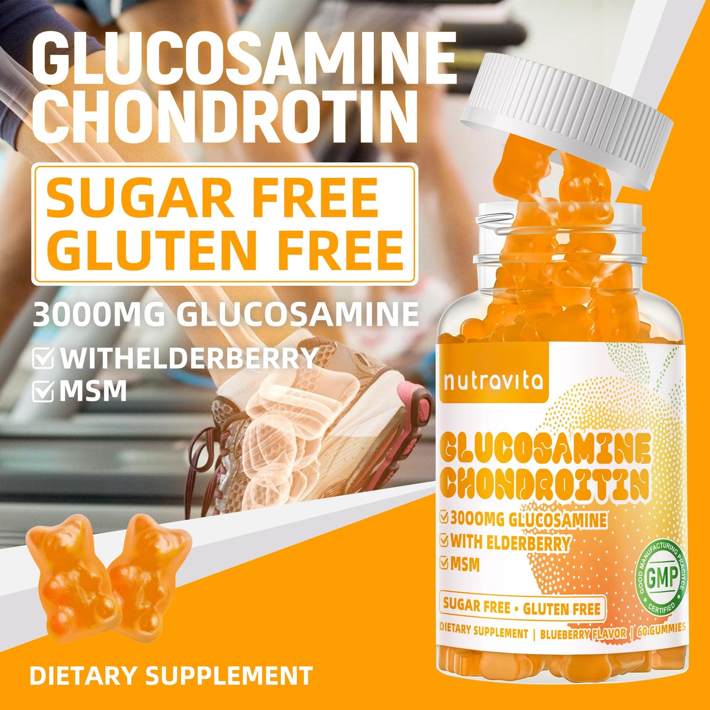 Nutravita Glucosamine Chondroitin Gummies with MSM & Elderberry – Extra Strength Joint Support