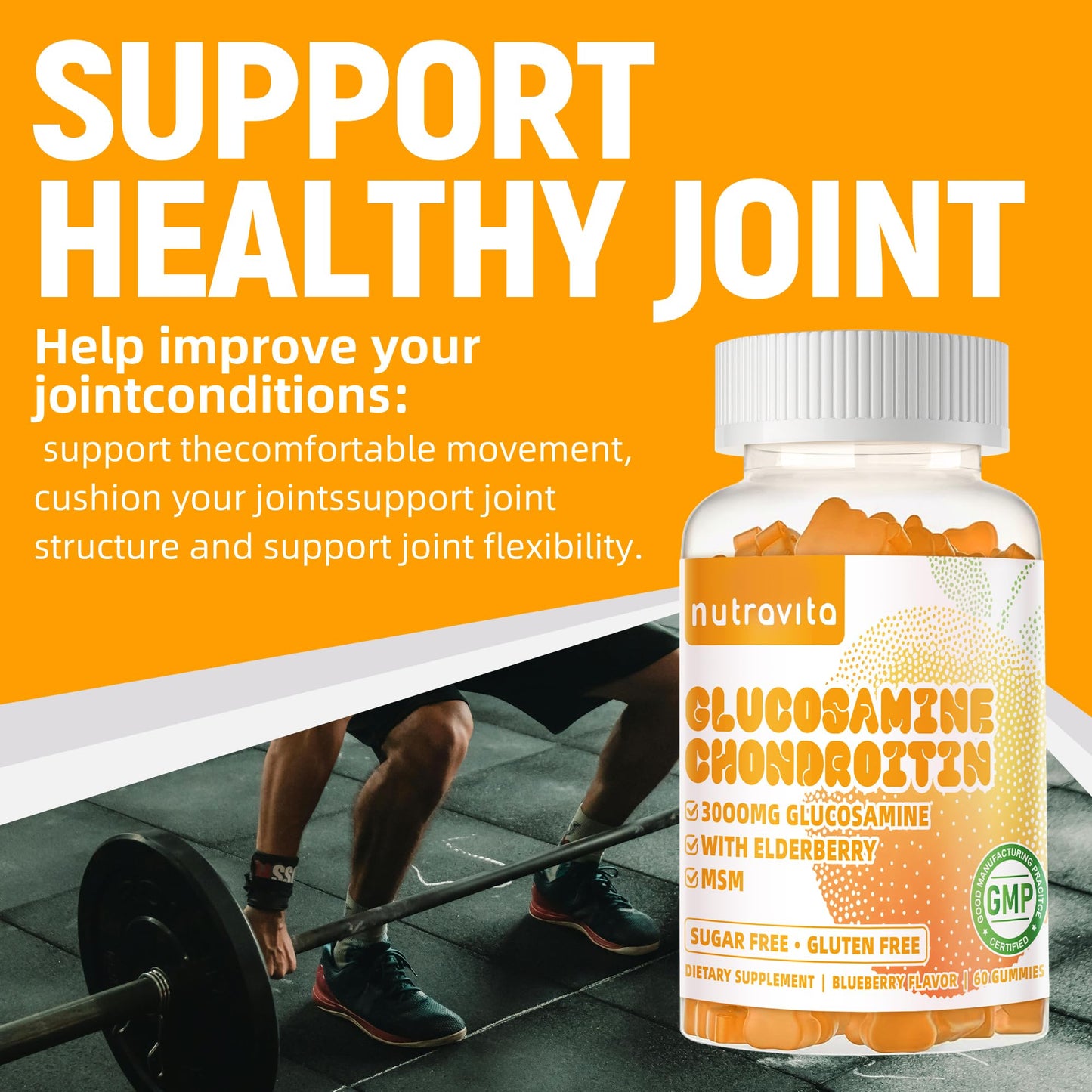 Nutravita Glucosamine Chondroitin Gummies with MSM & Elderberry – Extra Strength Joint Support