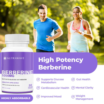 Nutra Wave Pure Berberine Maximum Potency 1000mg per Serving - 2-Pack (Vegan, Non-GMO)
