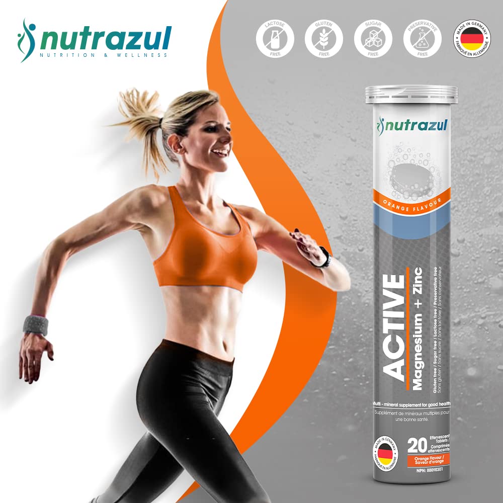 Nutrazul Active Magnesium & Zinc Effervescent Tablets – 60 Tablets | Orange Flavor