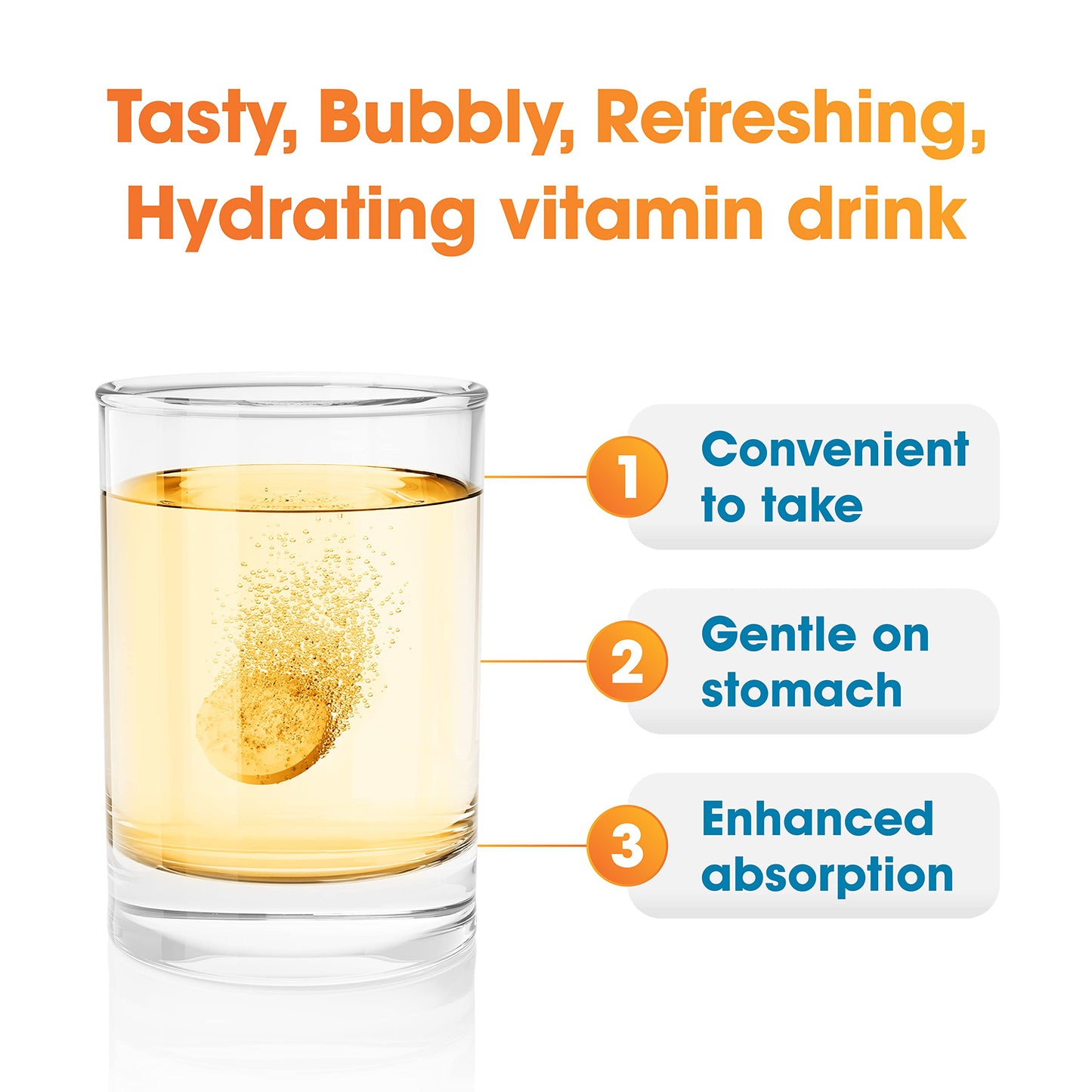 Nutrazul Immune Triple Action Effervescent Tablets – Vitamin C 1000mg, Vitamin D 400IU, Zinc 10mg | Orange Flavor