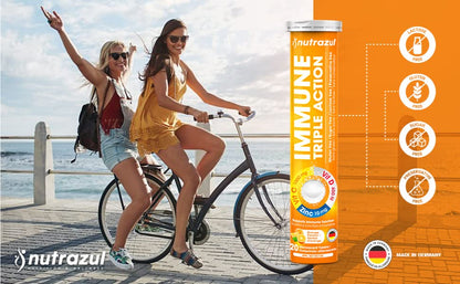 Nutrazul Immune Triple Action Effervescent Tablets – Vitamin C 1000mg, Vitamin D 400IU, Zinc 10mg | Orange Flavor