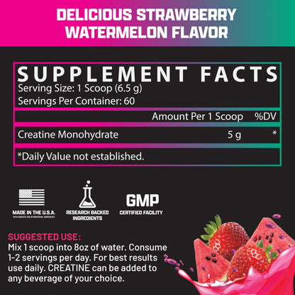 Nutrex Research Flavored Creatine Powder – Strawberry Watermelon, 60 Servings | 5g Creatine