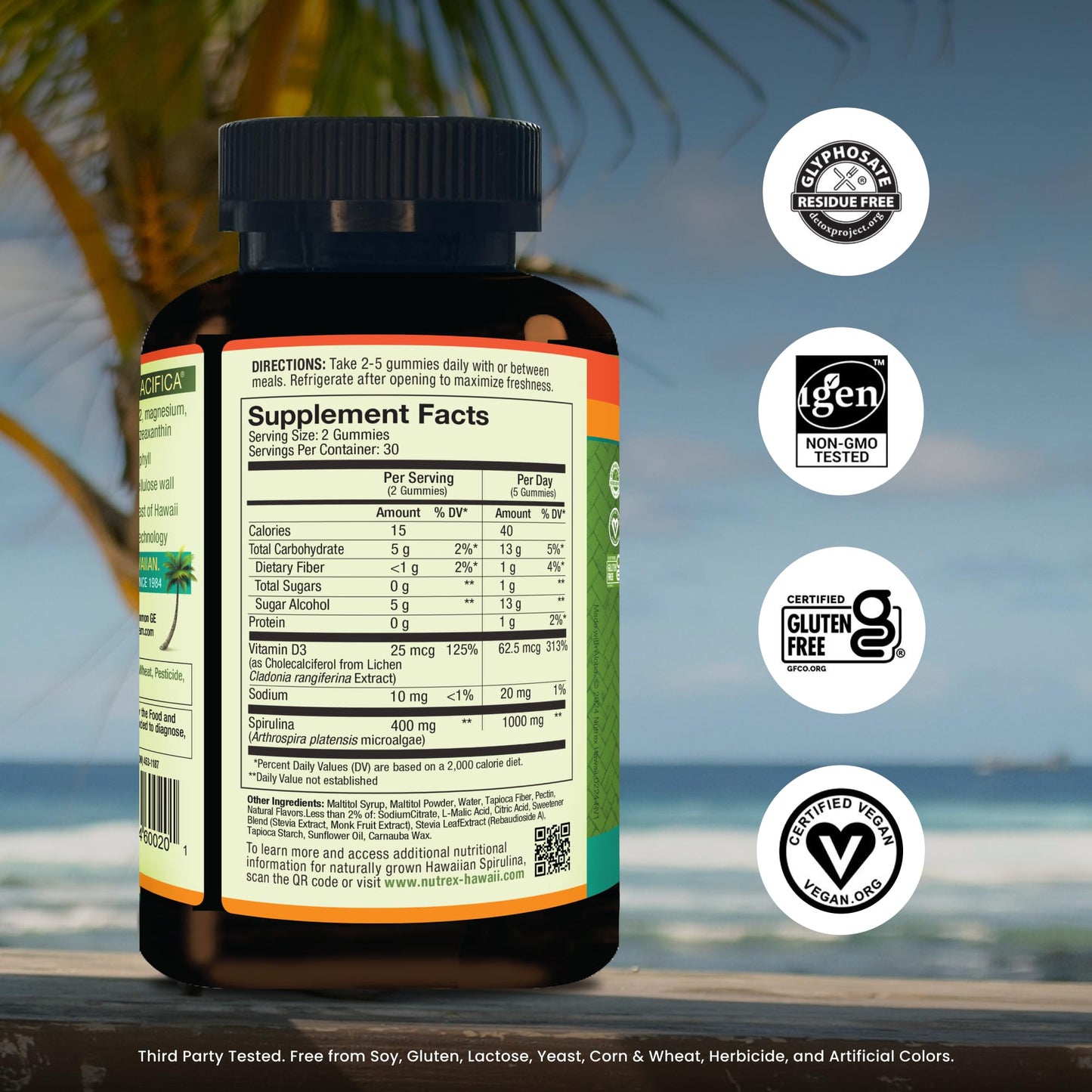 Nutrex Hawaii Spirulina – Kona, Hawaii Grown Natural Superfood Supplement (60 Count Gummies)