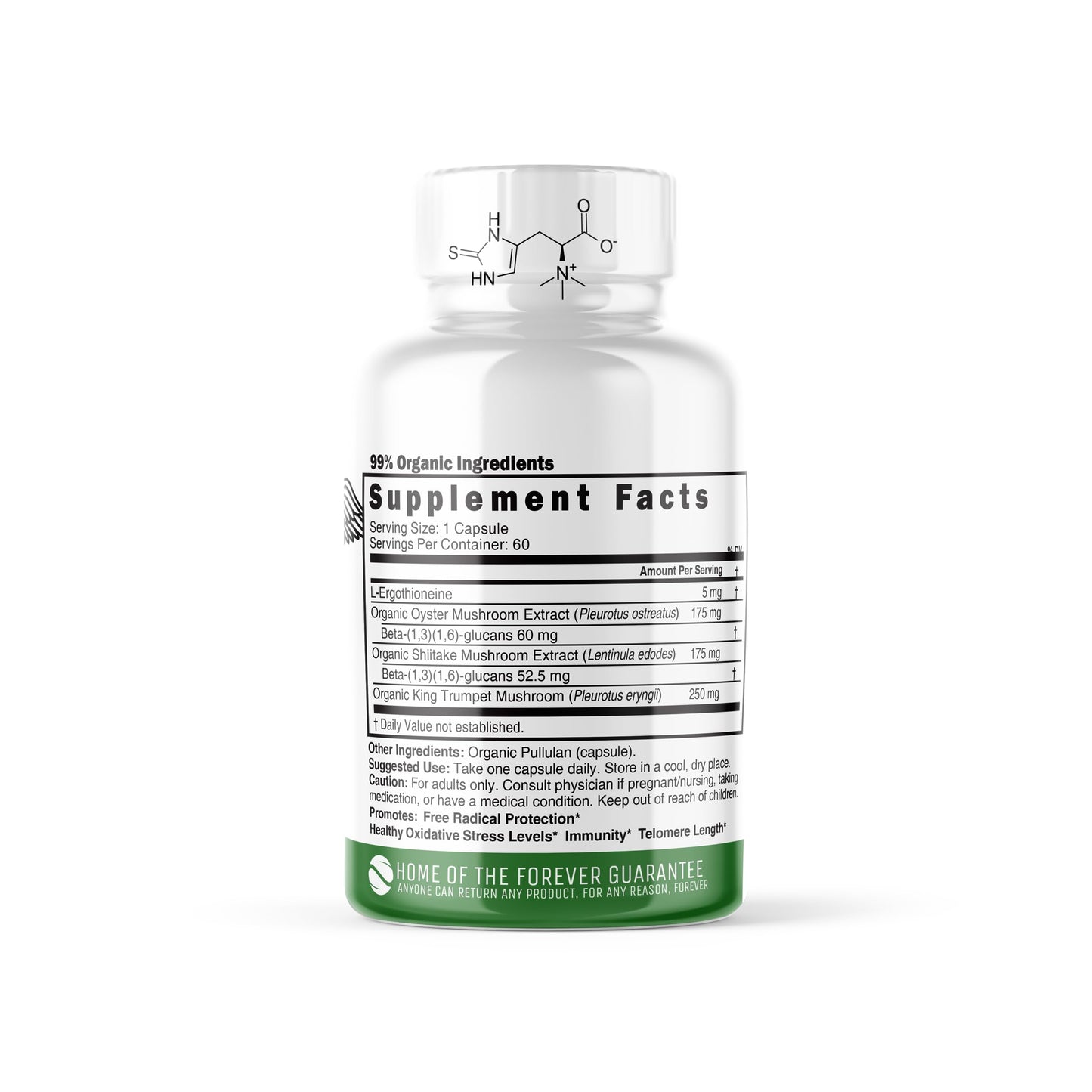 Nature's Fusions Nutri L Ergothioneine – Organic Mushroom Complex, 60 Capsules (5 mg & 600 mg Extracts)