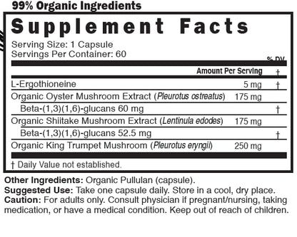 Nature's Fusions Nutri L Ergothioneine – Organic Mushroom Complex, 60 Capsules (5 mg & 600 mg Extracts)
