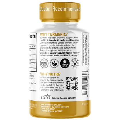 Nutri Organic Turmeric Curcumin 1425mg – 40x More Bioavailable, 95% Curcuminoids, 3rd-Party Tested