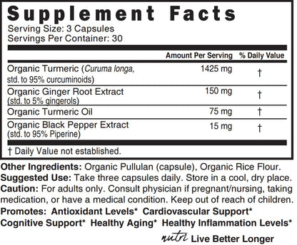 Nutri Organic Turmeric Curcumin 1425mg – 40x More Bioavailable, 95% Curcuminoids, 3rd-Party Tested